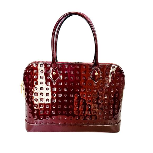 Arcadia Red Patent Leather Bag Satchel Md in Italy Burgundy Designer Top Handle - Picture 1 of 10